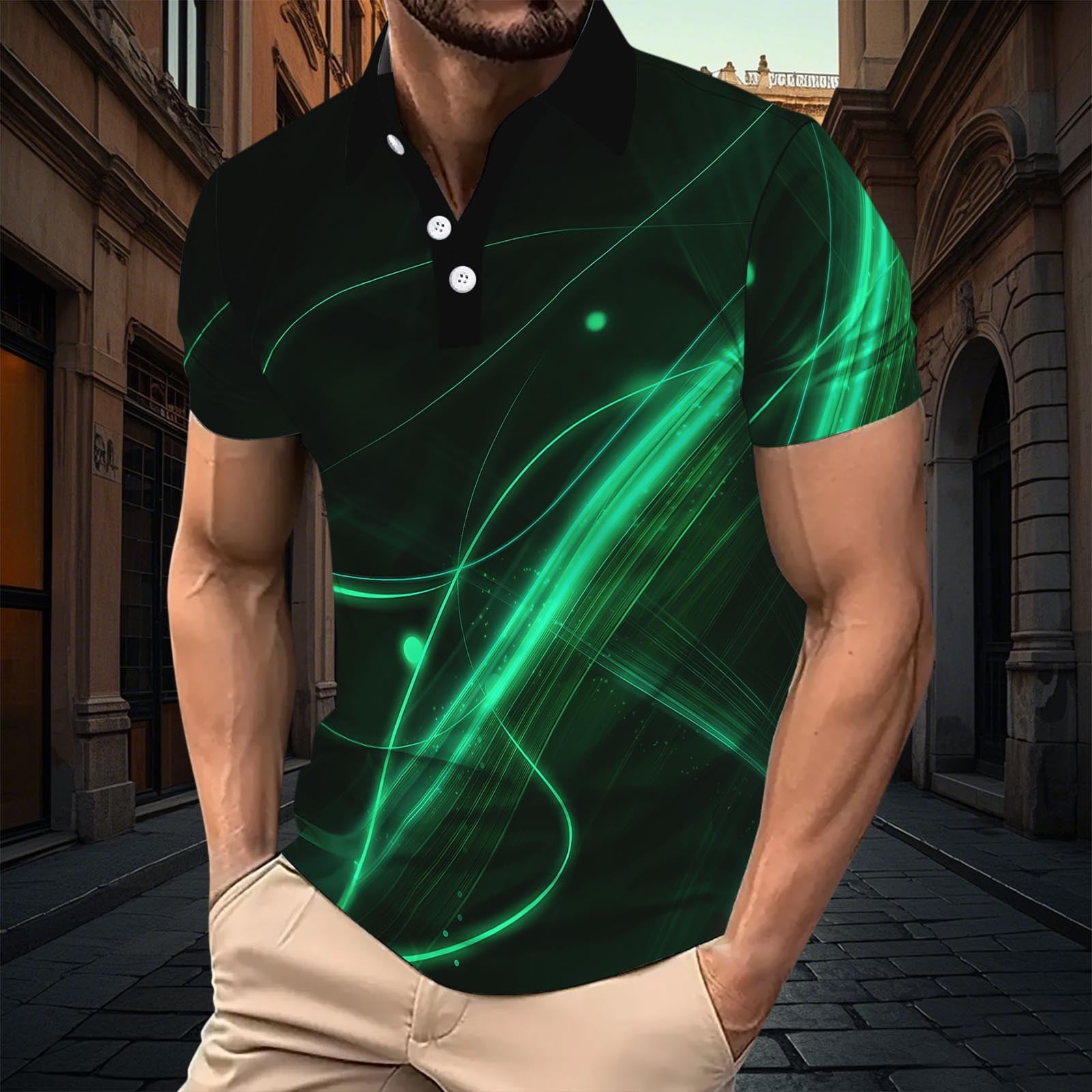 Yiliang 2025 Summer Mens Muscle Fit Poly Polo Ventilated Subtle Print ...