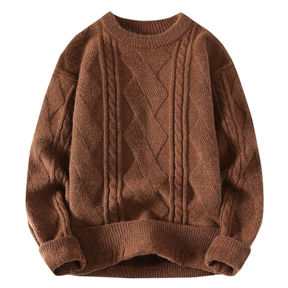 Yiliang Big and Tall Mens SweatersFall and Winter Long Sleeve Warm and Thermal Top Clothes ,Brown,2XL