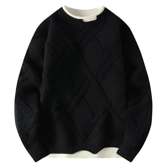 Yiliang Big and Tall Sweaters for Men Fall and Winter Long Sleeve Warm and Thermal Top Clothes ,Black,L