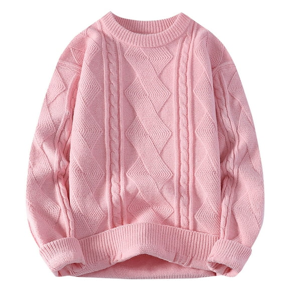 Yiliang Cable Knit Cardigan Sweater for Men Fall and Winter Long Sleeve Warm and Thermal Top Clothes ,Pink,2XL