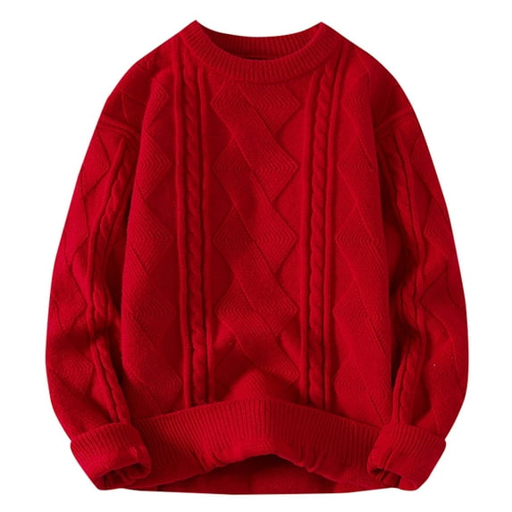 Yiliang Cable Knit Cardigan Sweater for Men Fall and Winter Long Sleeve Warm and Thermal Top Clothes ,Red,M