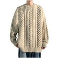 thumbnail image 1 of Yiliang Cable knit Classic Sweater for Men Fall and Winter Long Sleeve Warm and Thermal Top Clothes ,Beige,2XL, 1 of 3