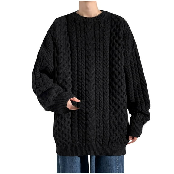 Yiliang Cable knit Classic Sweater for Men Fall and Winter Long Sleeve Warm and Thermal Top Clothes ,Black,XL