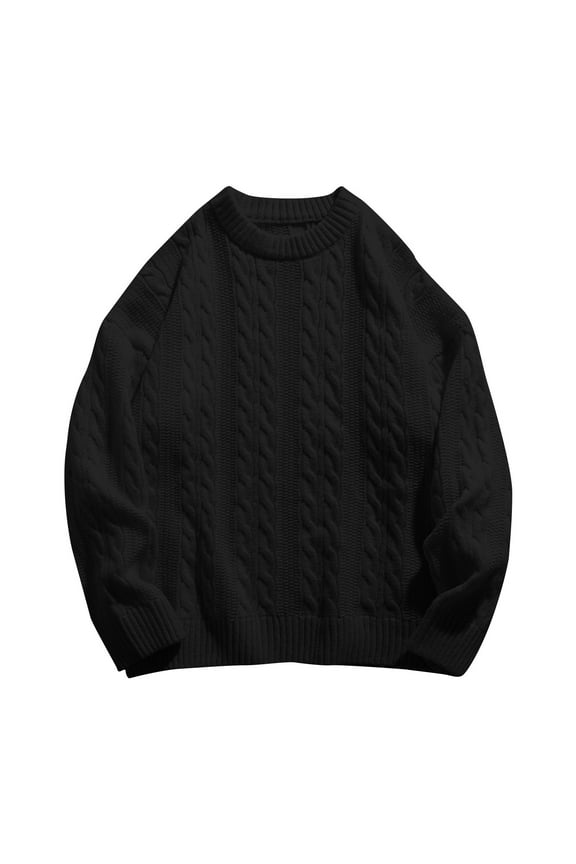 Cable knit Classic Sweater for Men Fall and Winter Long Sleeve Warm and Thermal Top Clothes ,Black,XL