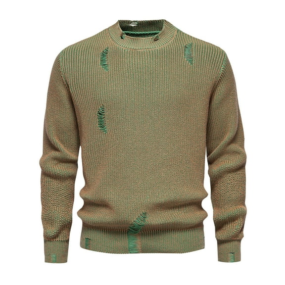 Yiliang Cable knit Classic Sweater for Men Fall and Winter Long Sleeve Warm and Thermal Top Clothes ,Green,XL