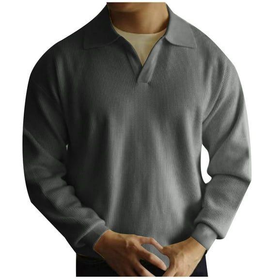 Yiliang Cardigan Polo Sweaters for Men Fall and Winter Long Sleeve Warm and Thermal Top Clothes ,Gray,M