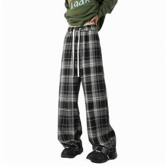 Yiliang Casual Pants for Men Men's Loose Fit Summer Casual Pants Wide Lge Lightweight Breathable Checkered Relaxed Style for GenZ