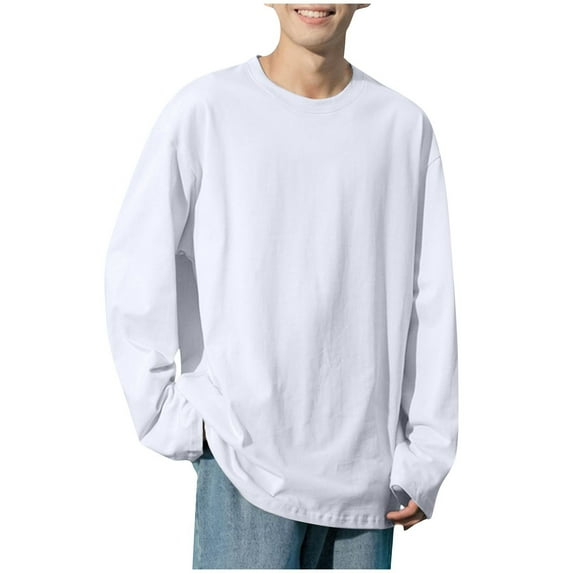 Yiliang Cotton Long Sleeve Shirts for Men Comfort Pullover Sport Activewear Tops Pastel Color Clothing,White,S