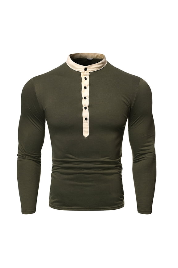 Cotton Long Sleeve Tees for Men Classic fit Polo Golf Tops Flex Comfort Fall Clothing Muscle Fit Tees,Army Green,L