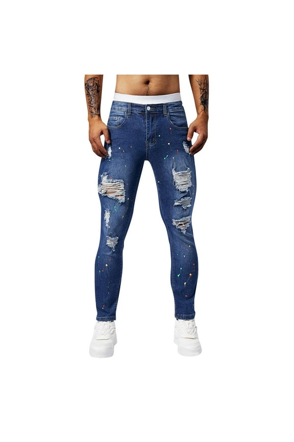 Denim Jeans for Men Carpenter Denim Jeans Loose Fit Utility Pocket Hammer Loop Light Wash Ripstop Trousers,30,Blue