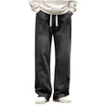 thumbnail image 1 of Yiliang Denim Jeans for Men Carpenter Denim Jeans Loose Fit Utility Pocket Hammer Loop Light Wash Ripstop Trousers,L,Black, 1 of 6