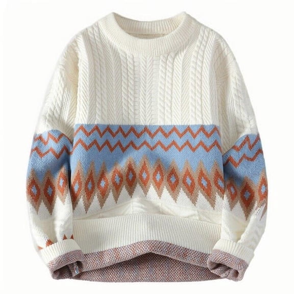 Yiliang Graphic Sweater for Men Fall and Winter Long Sleeve Warm and Thermal Top Clothes ,White,M