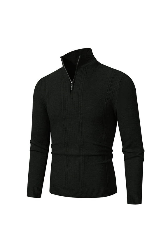 Knitting Cotton Half Zip Sweater for Men Fall and Winter Long Sleeve Warm and Thermal Top Clothes ,Black,2XL
