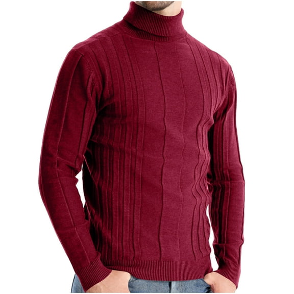 Yiliang Knitting Cotton Sweater for Men Fall and Winter Long Sleeve Warm and Thermal Top Clothes ,Red,M