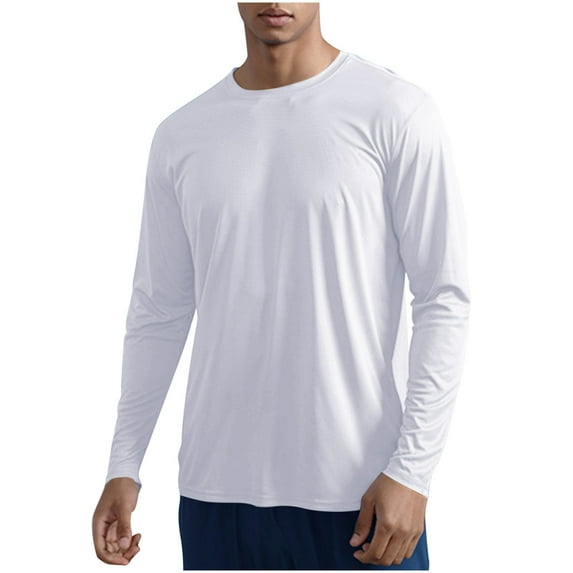 Yiliang Long Sleeve Shirts for Men Lightweight and Comfort Crewneck Tops Lightweight Fleece Pullover Tees,White,S