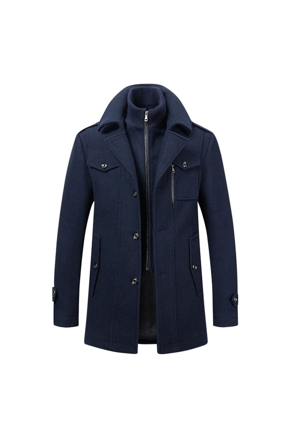 Men Winter Wool Coat Turndown Keep Warm Double breasted Windbreaker Coat,Navy,L