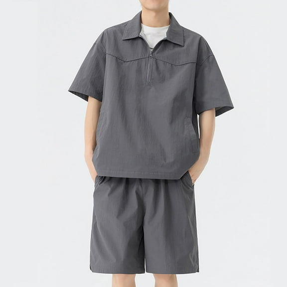 Yiliang Men's Casual Outfit Set T Shirt and Cargo Shorts Everyday Activewear