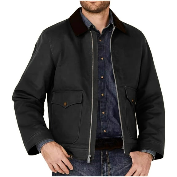 Yiliang Men's Fashion Casual Trend Solid Color Long-sleeved Hoodless Casual Coat/jacket,Black,XL