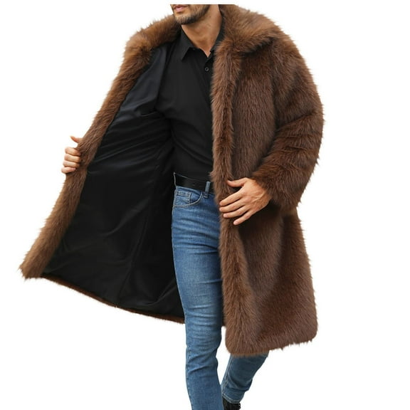 Yiliang Men's Faux Fur Coat Winter Long Faux Mink Coat Fluffy Thick Trench Coat for Men ,Coffee,XL