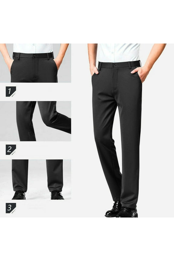 Men's Flat Front Pants Slim Fit Dress Pants for Work, Comfort Stretch Dress Slacks, Professional Formal Trousers