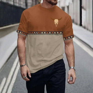 Yiliang Men's Henley Shirts Summer 2025 Mens Vintage Patchwork Lounge T Shirt Flexible and Cozy Top Crew Neck Garment