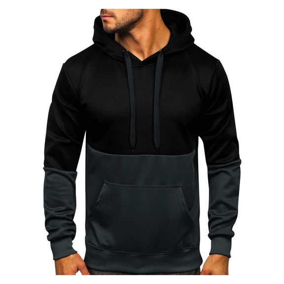 Yiliang Men's Hoodie Color Blocked Pullover Hooded Sports And Casual Hoodie Hooded Hoodie,Black,2XL
