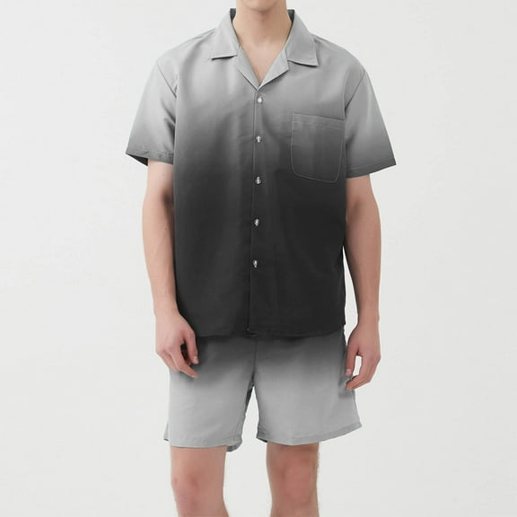 Yiliang Men's Ombre Outfit matching Set T Shirt and Shorts for Vacation, Sport or Daily Use