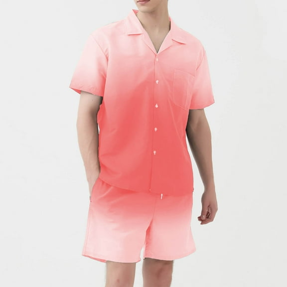 Yiliang Men's Ombre Outfit matching Set T Shirt and Shorts for Vacation, Sport or Daily Use