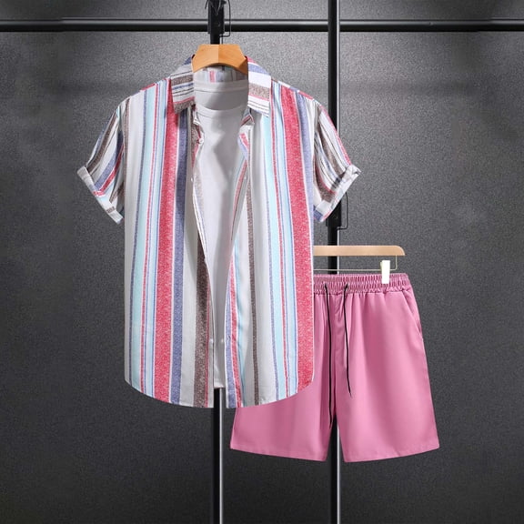 Yiliang Men's Outfit matching Set T Shirt and Shorts for Vacation, Sport or Daily Use