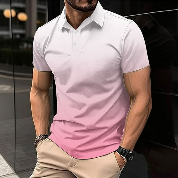 Yiliang Mens Assorted Color Airy Comfortable Top Beefy Muscle Ombre Polo Shirt for Summer Season