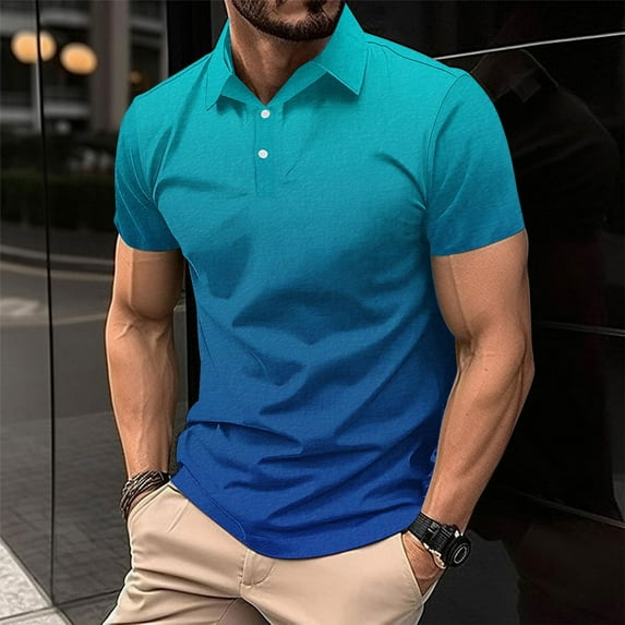 Yiliang Mens Beefy Muscle Ombre Polo Shirt Assorted Color Airy Comfortable Top for Summer Season