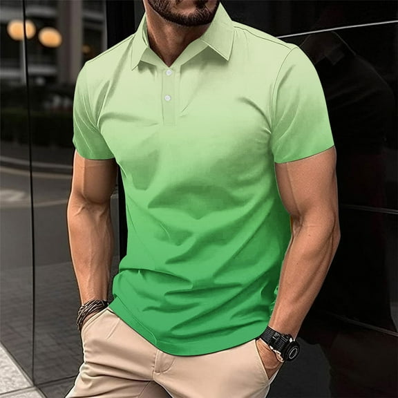 Yiliang Mens Beefy Muscle Ombre Polo Shirt Assorted Color Airy Comfortable Top for Summer Season