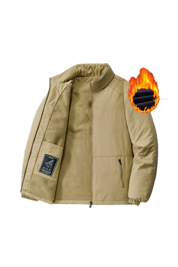 Mens Bomber Jacket Mountain Tactical Jacket Windbreaker Fall Thermal Warm Heated Coat for Hiking,Khaki,5XL