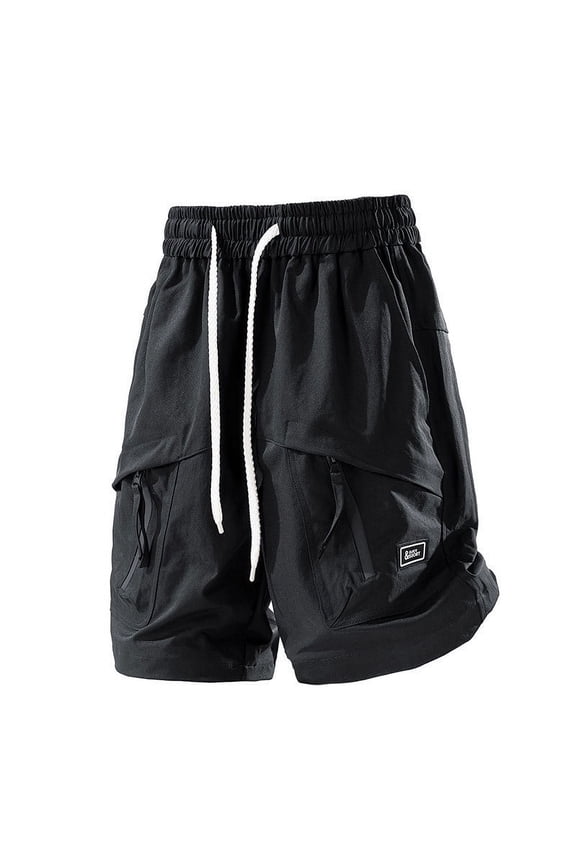 Mens Cargo Shorts Retro Ripstop Rugged Shorts Elastic Drawstring Waistband Pants Neutral Tones Cozy Trousers