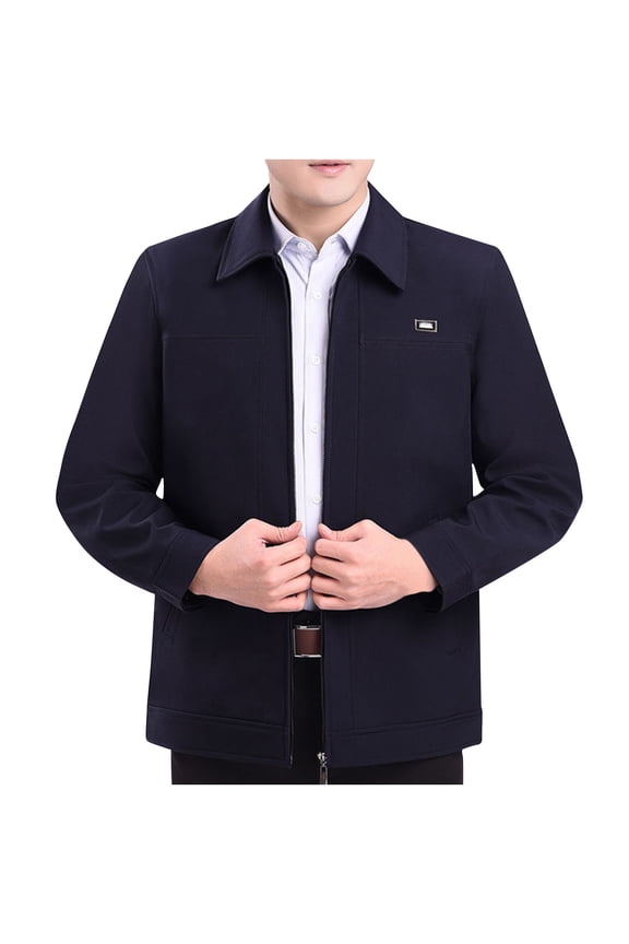Mens Dress Jacket Business Formal Coat Zip Up Warm Heated Thermal for Winter Season,Dark Blue,L