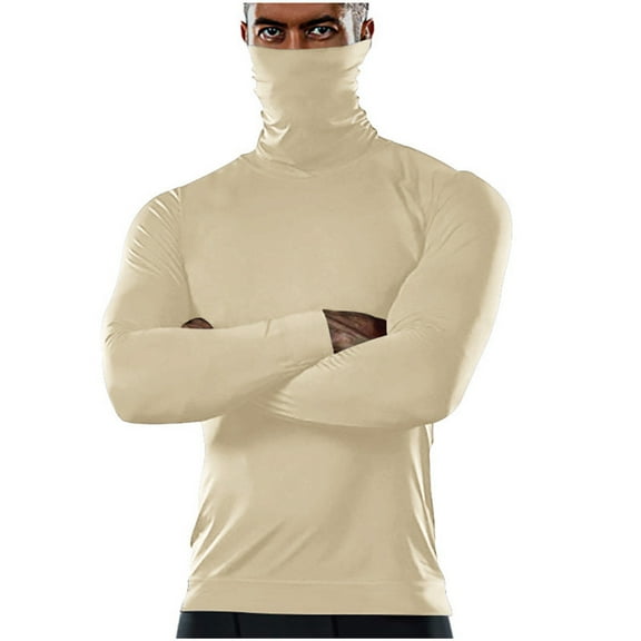 Yiliang Mens High Neck Lightweight ShirtsFall and Winter Long Sleeve Warm and Thermal Top Clothes ,Beige,M