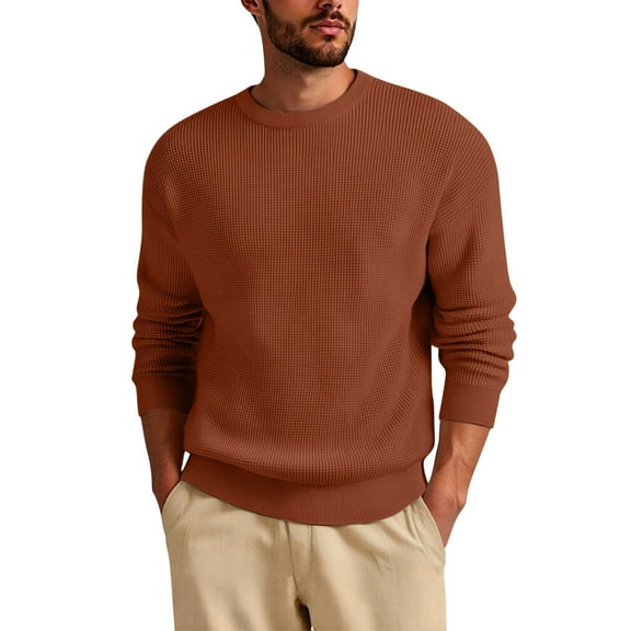 Yiliang Mens Long Sleeve Shirts French Terry Crewneck Sweatshirt Lightweight Fleece Pullover Sweater ,Brown,XL