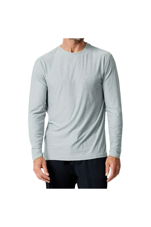 Mens Long Sleeve Shirts Terry Athletic Workout Sweat Shirts Casual Pullover Undershirts,Silver,2XL
