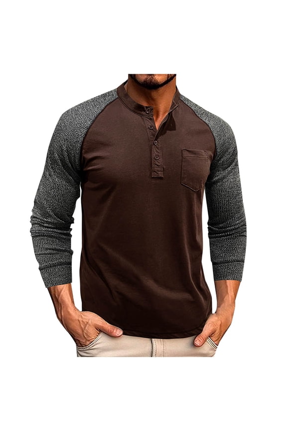 Mens Long Sleeve Tee Classic fit Polo Golf Tops Flex Comfort Fall Clothing Muscle Fit Tees,Coffee,S
