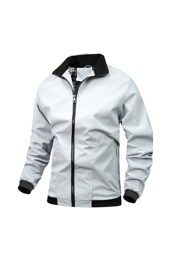 Mens Motorcycle Biker Bomber Jacket Warm Winter Zip Up Jacket Windbreaker Water Repellent Coat,White,XL