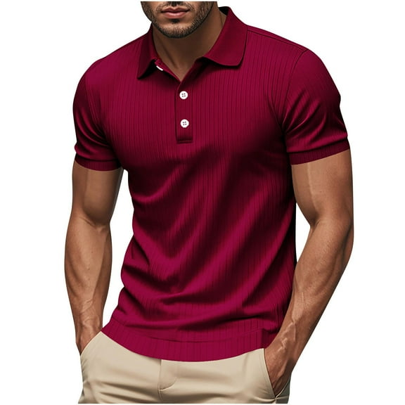 Yiliang Mens Muscle Fit Waffle Polo Ventilated Neutral Tones Top Rugged Style T Shirt Antistick Cool Touch Top
