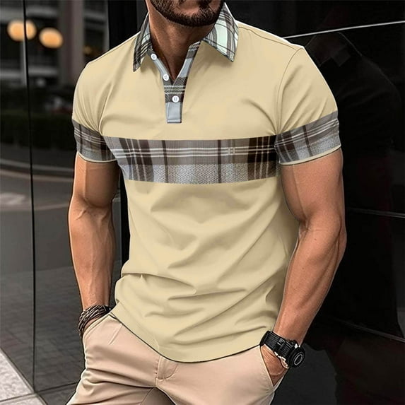 Yiliang Mens No Iron Stretch Comfort Polo Shirt Classic Checkered Modern Fit Structured Collar Retro Top