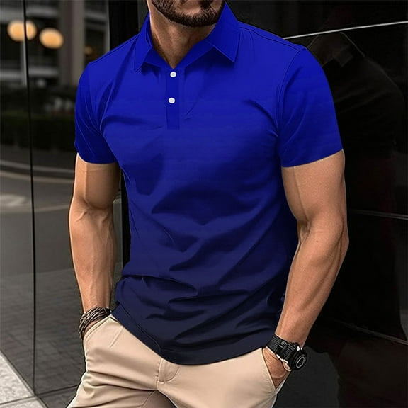 Yiliang Mens Ombre Polo Shirt Beefy Muscle Assorted Color Airy Comfortable Top for Summer Season