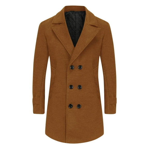 Yiliang Mens Pea Coats Dress Classic Notched Collar Wool Blend Pea Jacket for Winter Season,Coffee,L