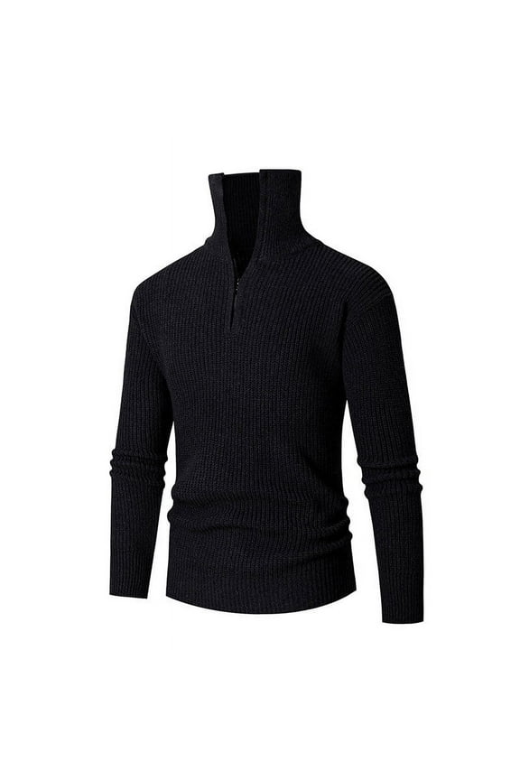 Mens Quarter Zip up Sweaters Fall and Winter Long Sleeve Warm and Thermal Top Clothes ,Black,2XL