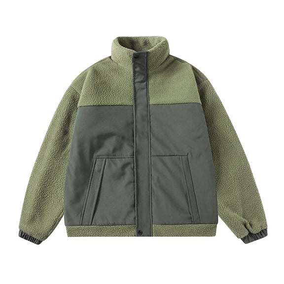 Yiliang Mens Sherpa Patchwork Waterproof Fabric with Multi Pocket Thermal Warm Thicken Clothes ,Army Green,XL