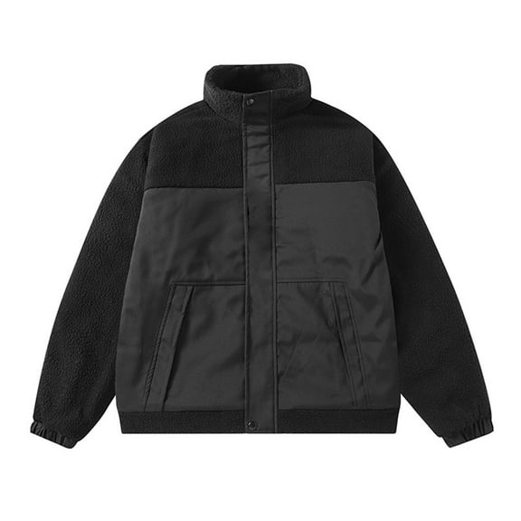 Yiliang Mens Sherpa Patchwork Waterproof Fabric with Multi Pocket Thermal Warm Thicken Clothes ,Black,XL