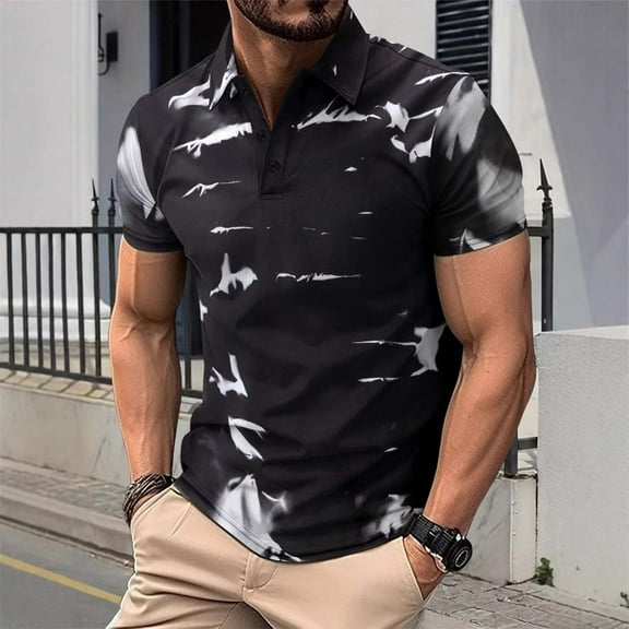 Yiliang Mens Shirts Comfortable Fit Subtle Floral Polo Shirt Beefy Muscle Versatile Everday Wear Top Short Sleeve Tee Cozy and Flexible Garment