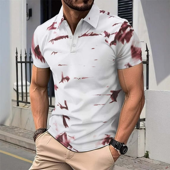 Yiliang Mens Shirts Comfortable Fit Subtle Floral Polo Shirt Beefy Muscle Versatile Everday Wear Top Short Sleeve Tee Cozy and Flexible Garment