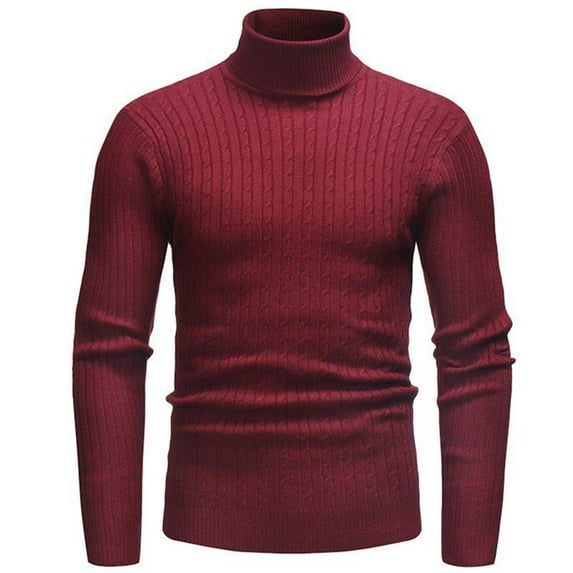 Yiliang Mens Slim Fit Turtleneck Pullover Sweaters Basic Tops Knitted Thermal Fall and Winter Long Sleeve Warm and Thermal Top Clothes ,Red,3XL